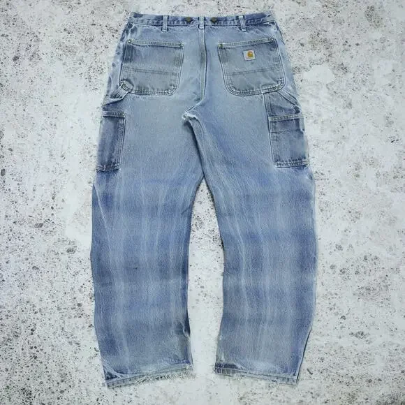 Vintage Carhartt B07 DNM Faded Blue Jeans Denim Double Knee Pants 32x30 - Picture 2 of 12